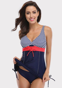 Aqua Striped Patchwork Swimwear