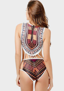 Navi African Print Cut Out Bikini