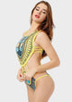 Navi African Print Cut Out Bikini