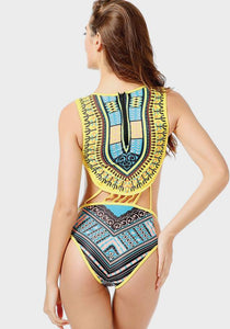 Navi African Print Cut Out Bikini